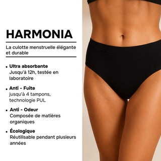 HARMONIA Noir – Culotte menstruelle lavable - confortable, absorbante et discrète