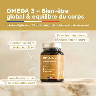 Oméga 3 – Huile de Poisson Concentrée - Cœur, Vision, Cerveau - 90 capsules - Made in France