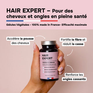 BOX Cheveux HAIR EXPERT – Force, Pousse & Hydratation: Compléments Capillaires + Shampoing Expert Pour Cheveux Sublimés de l’Intérieur et de l’Extérieur – Résultats Visibles Dès 3 Semaines – Made in France
