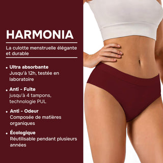 HARMONIA Bordeaux – Culotte menstruelle lavable - confortable, absorbante et discrète