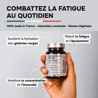 FER BISGLYCINATE – Énergie, Immunité & Fatigue – 60 Gélules Vegan – Cure de 2 Mois  – Made in France