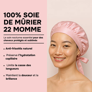 Bonnet de Nuit en Soie de Mûrier 22 Mommes Rose – Luxe & Soin Beauté – Protège les Cheveux, Préserve l’Hydratation et Évite les Frisottis