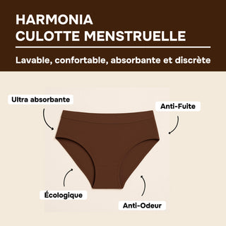 HARMONIA Chocolat – Culotte menstruelle lavable - confortable, absorbante et discrète