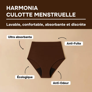 HARMONIA Chocolat – Culotte menstruelle lavable - confortable, absorbante et discrète