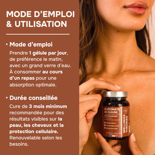 GLUCONATE DE CUIVRE – Métabolisme du Fer & Fonction Immunitaire – Contribue à une Pigmentation Normale de la Peau et des Cheveux – 60 Gélules – Cure de 2 Mois – Made in France