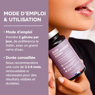 ACIDE HYALURONIQUE EXPERT – Avec Collagène Marin, Vitamines C & E – Hydratation Intense, Élasticité, Anti-Âge & Articulations – Formule Haute Absorption – 60 Gélules – Fabriqué en France