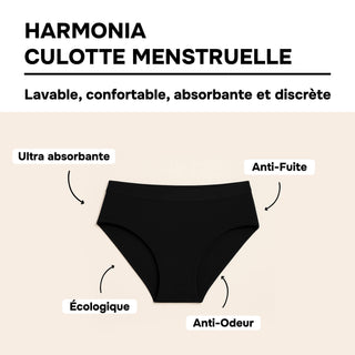 HARMONIA Noir – Culotte menstruelle lavable - confortable, absorbante et discrète