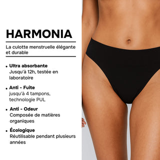 HARMONIA Noir – Culotte menstruelle lavable - confortable, absorbante et discrète