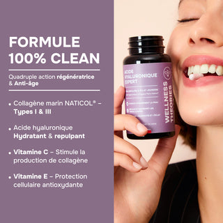 PACK X3 HYALURONSÄURE EXPERT - Mit Meereskollagen, Vitamin C & E - Intensive Feuchtigkeitsversorgung, Elastizität, Anti-Aging & Gelenke - High Absorption Formel - 60 Kapseln - Hergestellt in Frankreich