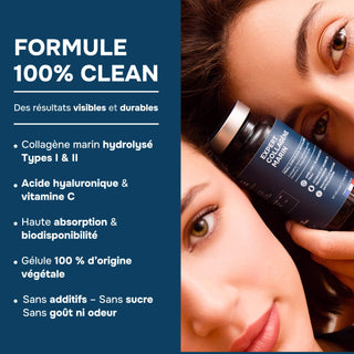 EXPERT COLLAGÈNE MARIN – Types I & II avec Acide Hyaluronique & Vitamine C – Peau, Cheveux, Ongles & Articulation – 120 gélules – Made in France