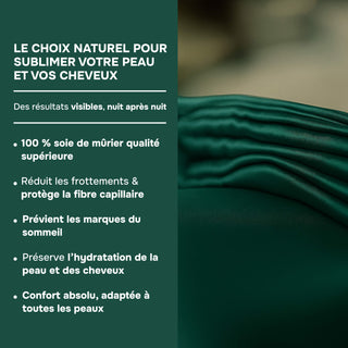 TAIE D’OREILLER EN SOIE DE MÛRIER 22MM VERT – 100% Naturelle – Anti-Rides, Préserve l’Hydratation & Limite la Casse des Cheveux – Luxe & Confort Nocturne