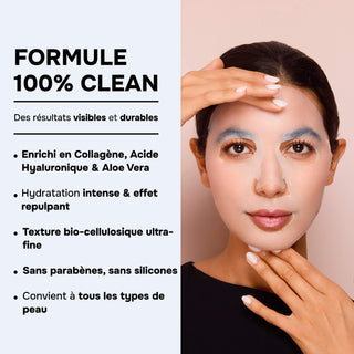 MASQUE VISAGE COLLAGÈNE ÉCLAT – Collagène & Acide Hyaluronique, Aloe Vera – Repulpant, Apaisant & Éclat Immédiat – Made in France