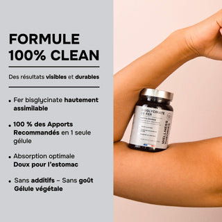 FER BISGLYCINATE – Énergie, Immunité & Fatigue – 60 Gélules Vegan – Cure de 2 Mois  – Made in France