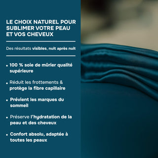 TAIE D’OREILLER EN SOIE DE MÛRIER 22MM BLEU CORAIL – 100% Naturelle – Anti-Rides, Préserve l’Hydratation & Limite la Casse des Cheveux – Luxe & Confort Nocturne