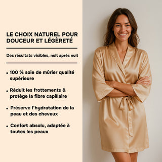 Peignoir en Soie de Mûrier 22 MM Champagne – Élégance & Douceur Incomparables