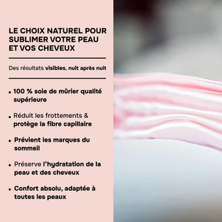 TAIE D’OREILLER EN SOIE DE MÛRIER 22MM ROSE – 100% Naturelle – Anti-Rides, Préserve l’Hydratation & Limite la Casse des Cheveux – Luxe & Confort Nocturne