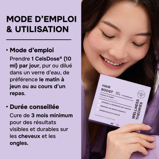 HAIR BOOST – Shot Capillaire Goût Pêche – Kératine Hydrolysée, MSM, Zinc, Acide Hyaluronique, Biotine & Vitamines B – Croissance, Force & Vitalité des Cheveux – Unidoses Buvables – Made in France