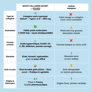 BOOST COLLAGÈNE EXPERT – Goût Pêche – 2500 mg de Collagène Marin Type I & III, Acide Hyaluronique, CoQ10, Vitamines C & B6, Sélénium, Pensée Sauvage – Éclat, Élasticité & Fermeté – CelsDose® – Fabriqué en France