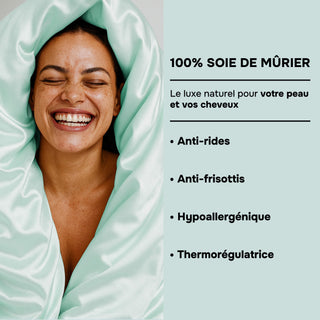 Set de Lit Complet Luxe Bleu Menthe – Housse de Couette, Drap Plat & 2 Taies – Soie de Mûrier 100% Naturelle 22 Mommes – Confort Royal - Peau & Cheveux Sublimés
