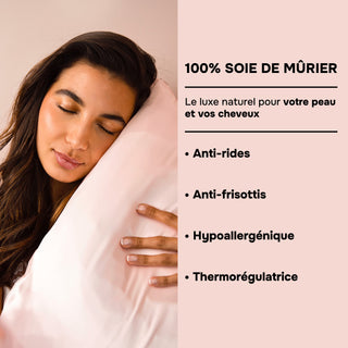 TAIE D’OREILLER EN SOIE DE MÛRIER 22MM ROSE – 100% Naturelle – Anti-Rides, Préserve l’Hydratation & Limite la Casse des Cheveux – Luxe & Confort Nocturne