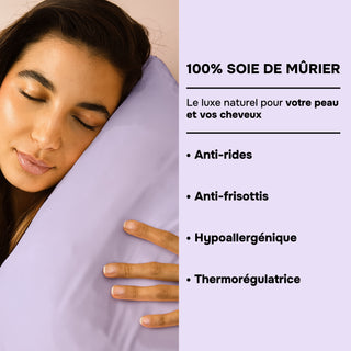 TAIE D’OREILLER EN SOIE DE MÛRIER 22MM LAVANDE PASTEL – 100% Naturelle – Anti-Rides, Préserve l’Hydratation & Limite la Casse des Cheveux – Luxe & Confort Nocturne