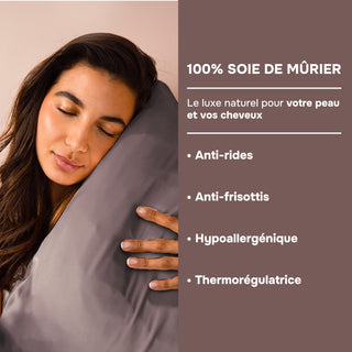 22MM TAUPE MÛRIER-SEIDE KOPFBEZUG - 100% natürlich - Anti-Falten, Feuchtigkeitsschutz & Vermeidung von Haarausfall - Luxus & Komfort für die Nacht