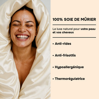 RITUEL NUIT D’EXCEPTION CHAMPAGNE – SET DE LIT, MASQUE & BONNET EN SOIE – LUXE, CONFORT & ÉCLAT NATUREL