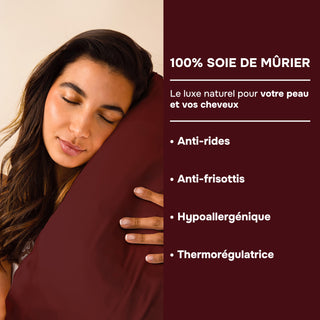 PACK 4 x TAIES D’OREILLER EN SOIE DE MÛRIER 22MM PRUNE – 100% Naturelle – Anti-Rides, Préserve l’Hydratation & Limite la Casse des Cheveux – Luxe & Confort Nocturne
