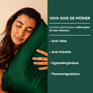 TAIE D’OREILLER EN SOIE DE MÛRIER 22MM VERT – 100% Naturelle – Anti-Rides, Préserve l’Hydratation & Limite la Casse des Cheveux – Luxe & Confort Nocturne