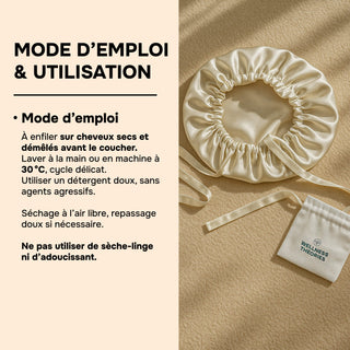 Bonnet de Nuit en Soie de Mûrier 22 Mommes Champagne – Luxe & Soin Beauté – Protège les Cheveux, Préserve l’Hydratation et Évite les Frisottis