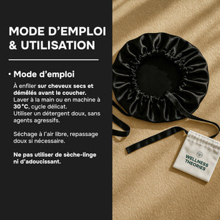 Bonnet de Nuit en Soie de Mûrier 22 Mommes Noir – Luxe & Soin Beauté – Protège les Cheveux, Préserve l’Hydratation et Évite les Frisottis