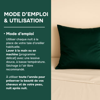 TAIE D’OREILLER EN SOIE DE MÛRIER 22MM VERT – 100% Naturelle – Anti-Rides, Préserve l’Hydratation & Limite la Casse des Cheveux – Luxe & Confort Nocturne