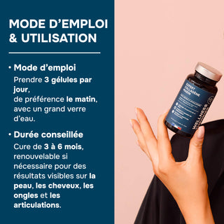 EXPERT COLLAGÈNE MARIN – Types I & II avec Acide Hyaluronique & Vitamine C – Peau, Cheveux, Ongles & Articulation – 120 gélules – Made in France