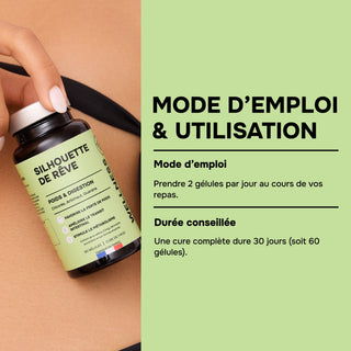 SILHOUETTE DE RÊVE – Minceur, Drainage & Combustion des Graisses – 60 Gélules – Made in France