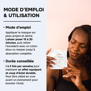 MASQUE VISAGE COLLAGÈNE ÉCLAT – Collagène & Acide Hyaluronique, Aloe Vera – Repulpant, Apaisant & Éclat Immédiat – Made in France