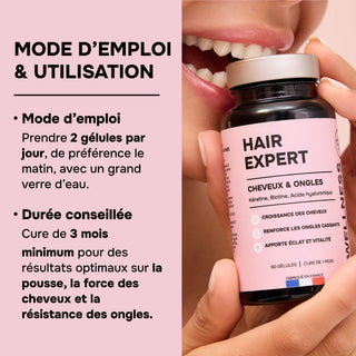 Pack x3 HAIR EXPERT – Croissance, Force & Éclat des Cheveux – Kératine, Biotine, Zinc, Acide Hyaluronique & Vitamines –  Cure de 3 Mois – Made in France