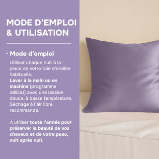 TAIE D’OREILLER EN SOIE DE MÛRIER 22MM VIOLETTE – 100% Naturelle – Anti-Rides, Préserve l’Hydratation & Limite la Casse des Cheveux – Luxe & Confort Nocturne