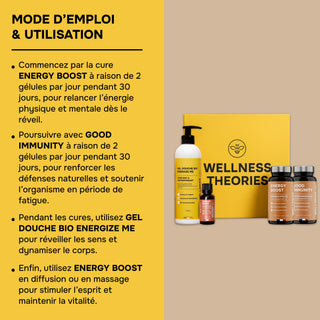 BOX Énergie – L’Alliance Énergie : Compléments + Aromathérapie + Gel Douche Vivifiant - Booster Pour le Corps et l'Esprit - Made In France