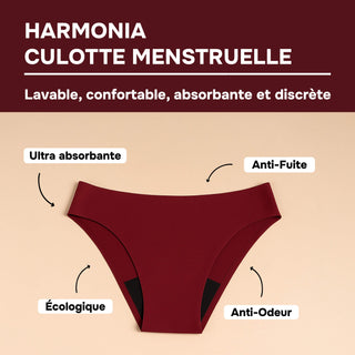 HARMONIA Bordeaux – Culotte menstruelle lavable - confortable, absorbante et discrète