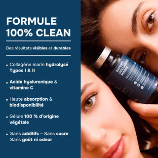 EXPERT COLLAGÈNE MARIN – Types I & II avec Acide Hyaluronique & Vitamine C – Peau, Cheveux, Ongles & Articulation – 120 gélules – Made in France