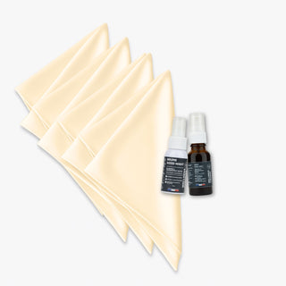 PACK 4 TAIES D’OREILLER EN SOIE 22MM CHAMPAGNE + BRUME GOOD NIGHT + SPRAY BUCCAL GOOD NIGHT – Endormissement Naturel, Beauté Nocturne & Sommeil Réparateur – Huiles Essentielles Bio & Mélatonine – Rituel Complet pour des Nuits Apaisées