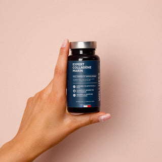 EXPERT COLLAGÈNE MARIN – Types I & II avec Acide Hyaluronique & Vitamine C – Haute Absorption – Peau, Cheveux, Ongles & Articulations – Gélules Végétales  – Made in France