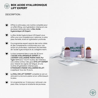 BOX Acide Hyaluronique LIFT EXPERT – La Cure Anti-Âge Complète: Acide Hyaluronique en gélules + Soins cosmétiques Raffermissants – Résultats Visibles Dès 7 Jours - Made In France