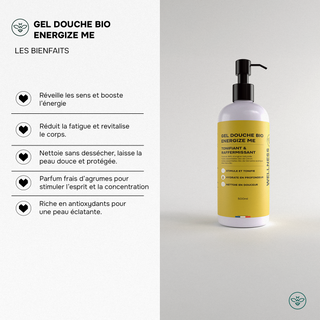 ENERGIZE ME – Gel Douche Bio Vivifiant – Énergie & Fraîcheur Immédiates – 99% Naturel – 500 ml – Made in France