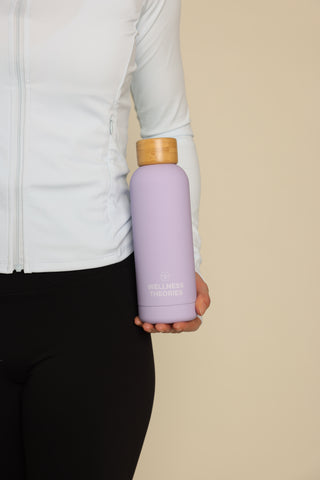 WELLNESS THEORIES - 500 ml Insulated Leak-Proof Bottle – Stainless Steel & Bamboo – Purple